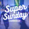 Super Sunday Cambridge. Photo depicting dancers enjoying themselves dancing West Coast Swing. With Embolded white text overlayed explaining the location of the social event.